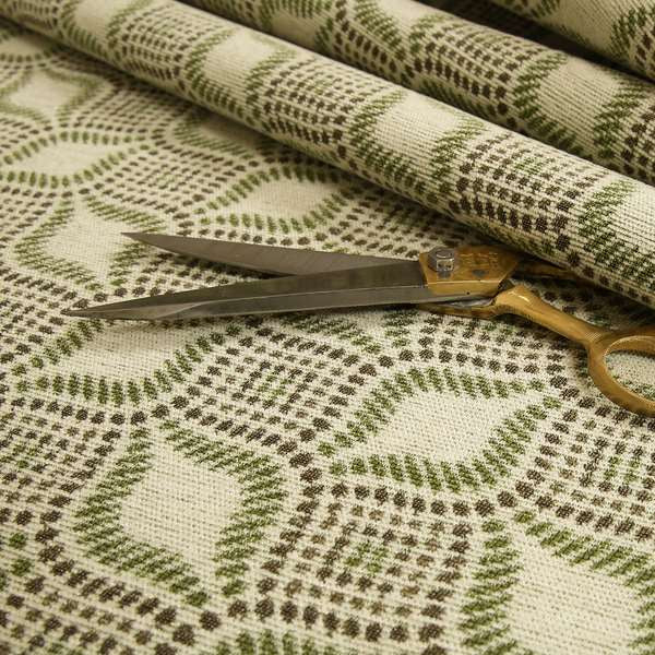 Geometric Green Brown Eye Pattern Chenille Upholstery Fabric JO-14 - Roman Blinds