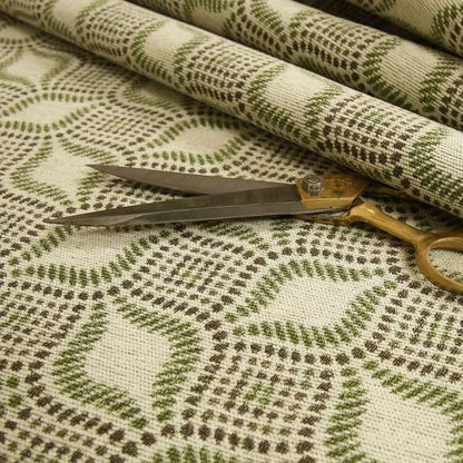 Geometric Green Brown Eye Pattern Chenille Upholstery Fabric JO-14 - Handmade Cushions