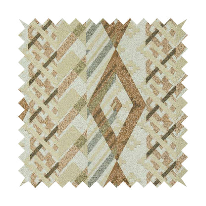 Maasai African Inspired Geometric Diamond Design Fabric In Beige Yellow Orange Woven Soft Chenille Furnishing Fabric JO-140 - Roman Blinds