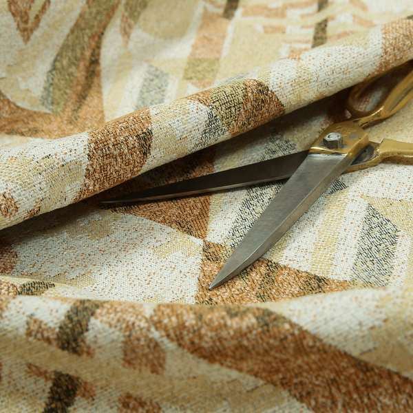 Maasai African Inspired Geometric Diamond Design Fabric In Beige Yellow Orange Woven Soft Chenille Furnishing Fabric JO-140 - Roman Blinds