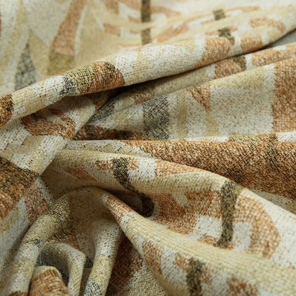 Maasai African Inspired Geometric Diamond Design Fabric In Beige Yellow Orange Woven Soft Chenille Furnishing Fabric JO-140 - Made To Measure Curtains