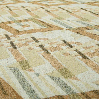 Maasai African Inspired Geometric Diamond Design Fabric In Beige Yellow Orange Woven Soft Chenille Furnishing Fabric JO-140