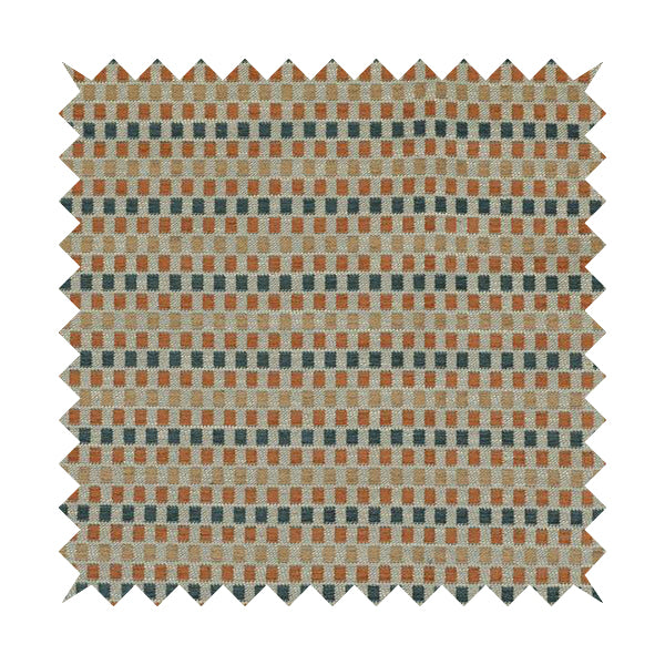 Small Polka Squares Symmetry Geometric Pattern Chenille Orange Blue Brown Chenille Upholstery Fabric JO-1401 - Roman Blinds