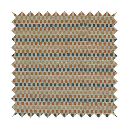 Small Polka Squares Symmetry Geometric Pattern Chenille Orange Blue Brown Chenille Upholstery Fabric JO-1401 - Roman Blinds