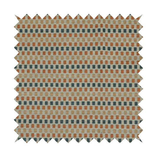 Small Polka Squares Symmetry Geometric Pattern Chenille Orange Blue Brown Chenille Upholstery Fabric JO-1401