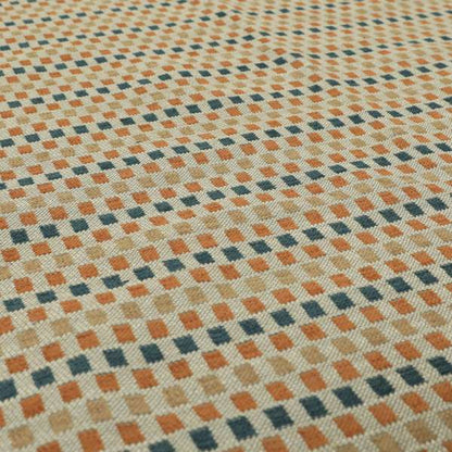 Small Polka Squares Symmetry Geometric Pattern Chenille Orange Blue Brown Chenille Upholstery Fabric JO-1401 - Roman Blinds