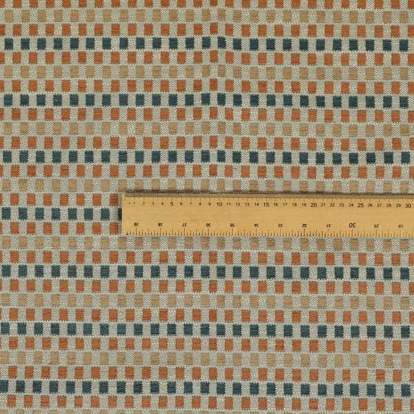 Small Polka Squares Symmetry Geometric Pattern Chenille Orange Blue Brown Chenille Upholstery Fabric JO-1401 - Roman Blinds