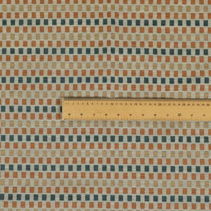 Small Polka Squares Symmetry Geometric Pattern Chenille Orange Blue Brown Chenille Upholstery Fabric JO-1401 - Roman Blinds