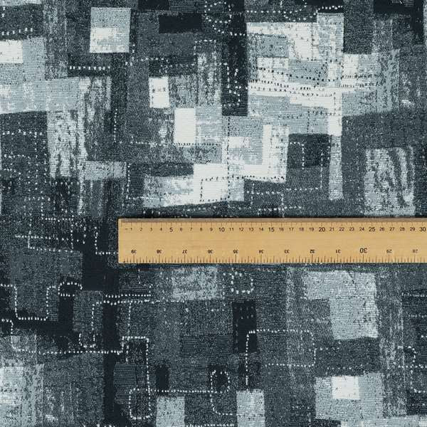 Sewing Motif Abstract Pattern Soft Chenille Blue Colour Chenille Upholstery Fabric JO-1403 - Roman Blinds