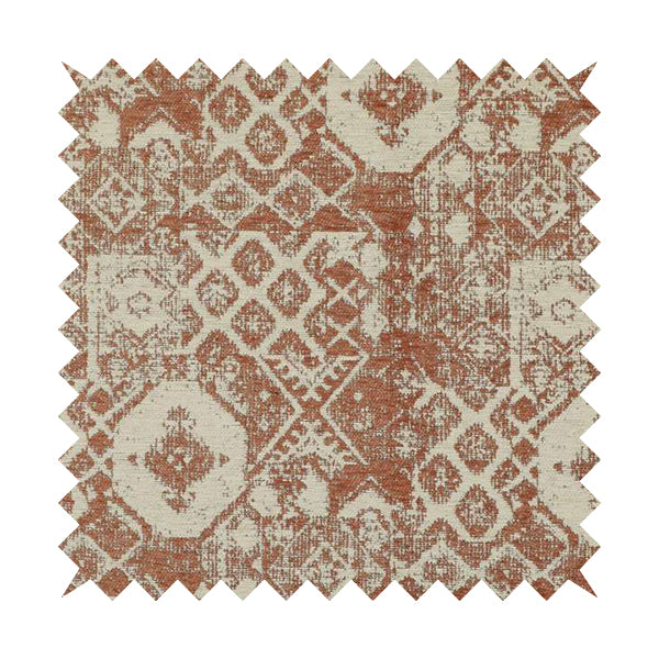 Orange Beige Colour Patchwork Theme Pattern Soft Furnishing Upholstery Fabric JO-1405 - Made To Measure Curtains