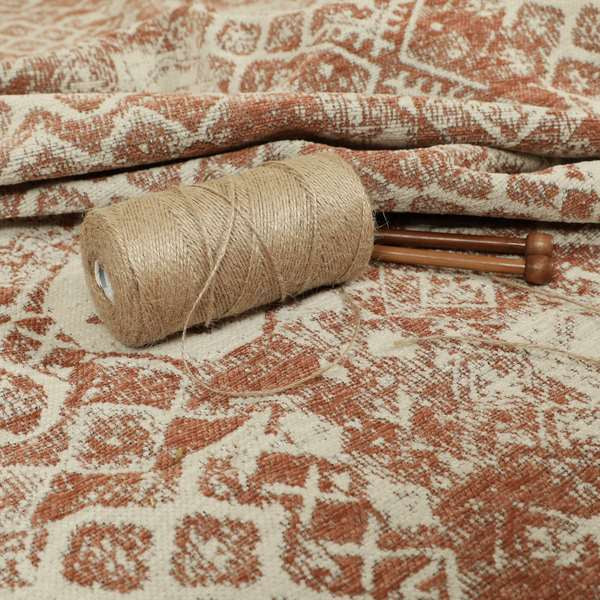 Orange Beige Colour Patchwork Theme Pattern Soft Furnishing Upholstery Fabric JO-1405 - Made To Measure Curtains