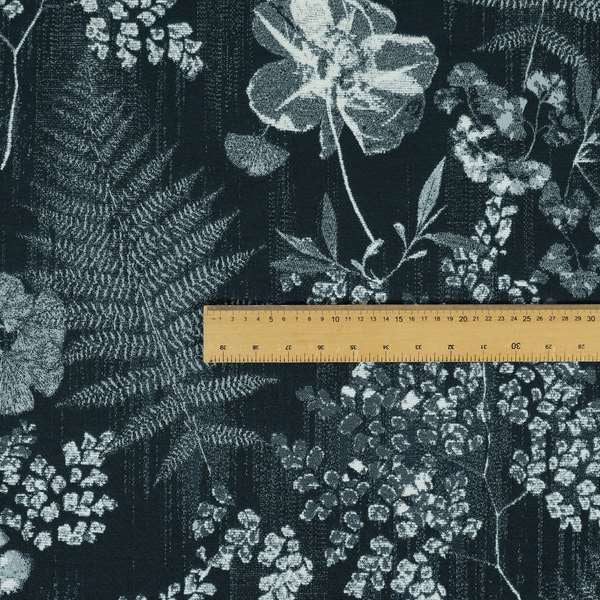 Floral Leaf Pattern Soft Chenille Blue Colour Chenille Upholstery Fabric JO-1406 - Roman Blinds