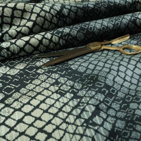 Snake Scales Pattern In Blue Colour Velvet Material Furnishing Upholstery Fabric JO-1407 - Roman Blinds