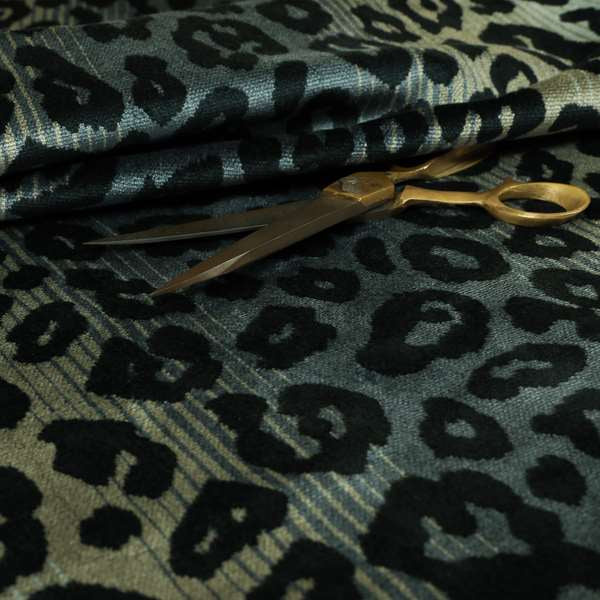 Leopard Spotted Theme Animal Pattern In Blue Colour Velvet Material Furnishing Upholstery Fabric JO-1408