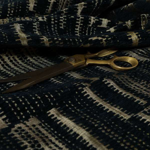 Blue Silver Shine Effect Stripe Theme Pattern Chenille Furnishing Upholstery Fabric JO-1412 - Roman Blinds