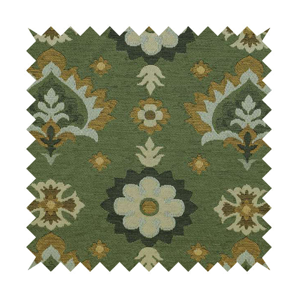 Floral Uniformed Pattern Green Yellow Colour Soft Chenille Interior Fabric JO-1413 - Roman Blinds