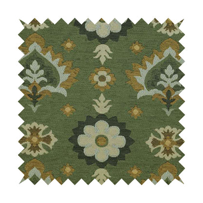 Floral Uniformed Pattern Green Yellow Colour Soft Chenille Interior Fabric JO-1413 - Roman Blinds