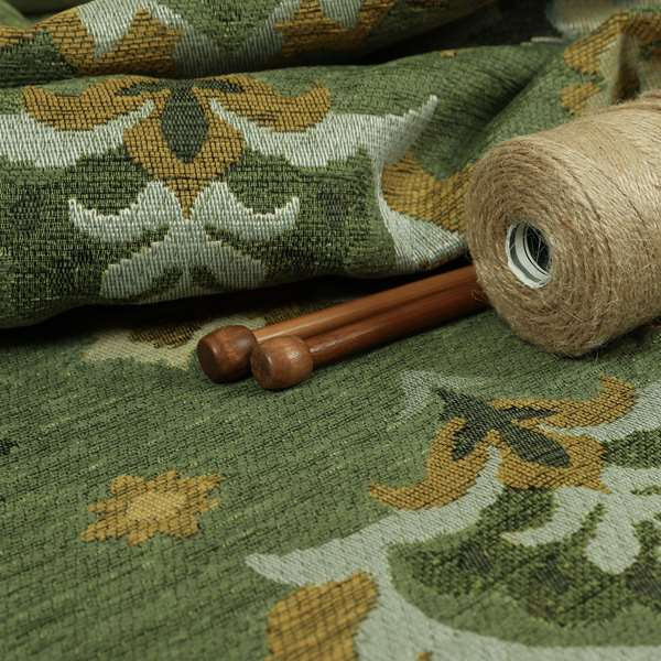 Floral Uniformed Pattern Green Yellow Colour Soft Chenille Interior Fabric JO-1413 - Roman Blinds