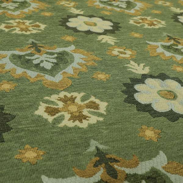 Floral Uniformed Pattern Green Yellow Colour Soft Chenille Interior Fabric JO-1413 - Roman Blinds
