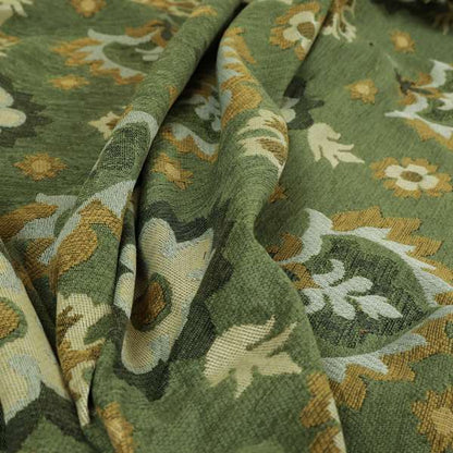 Floral Uniformed Pattern Green Yellow Colour Soft Chenille Interior Fabric JO-1413 - Roman Blinds