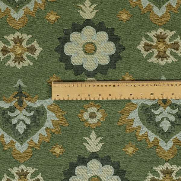 Floral Uniformed Pattern Green Yellow Colour Soft Chenille Interior Fabric JO-1413 - Roman Blinds