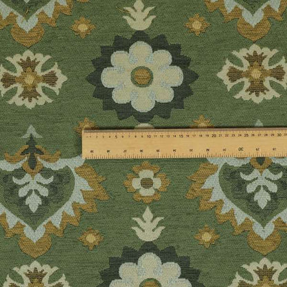 Floral Uniformed Pattern Green Yellow Colour Soft Chenille Interior Fabric JO-1413 - Made To Measure Curtains