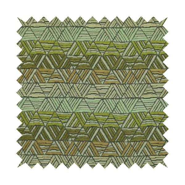 Geometric Triangle Pattern Green Brown Beige Coloured Soft Chenille Upholstery Fabric JO-1414 - Roman Blinds