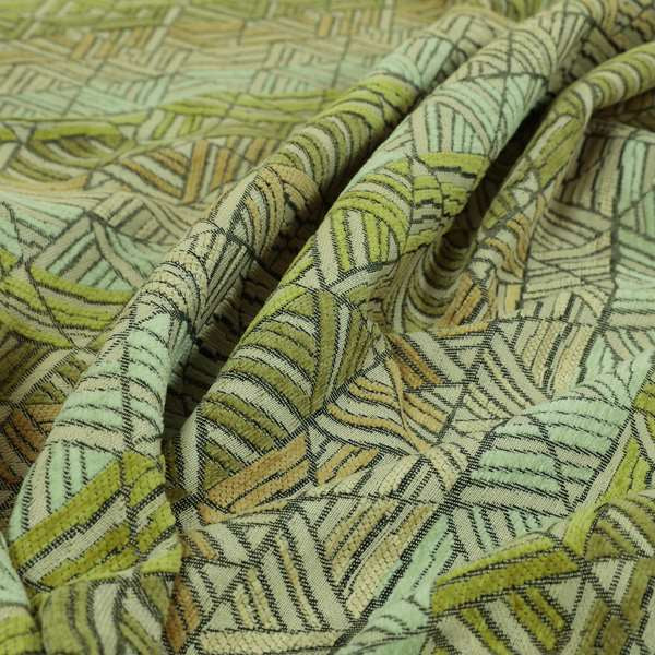 Geometric Triangle Pattern Green Brown Beige Coloured Soft Chenille Upholstery Fabric JO-1414 - Roman Blinds