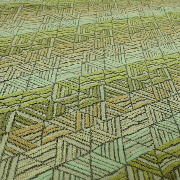 Geometric Triangle Pattern Green Brown Beige Coloured Soft Chenille Upholstery Fabric JO-1414 - Roman Blinds