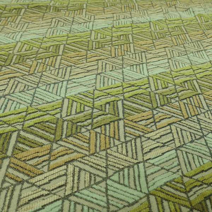 Geometric Triangle Pattern Green Brown Beige Coloured Soft Chenille Upholstery Fabric JO-1414