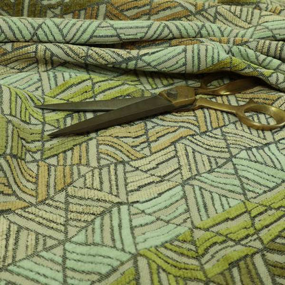 Geometric Triangle Pattern Green Brown Beige Coloured Soft Chenille Upholstery Fabric JO-1414 - Made To Measure Curtains