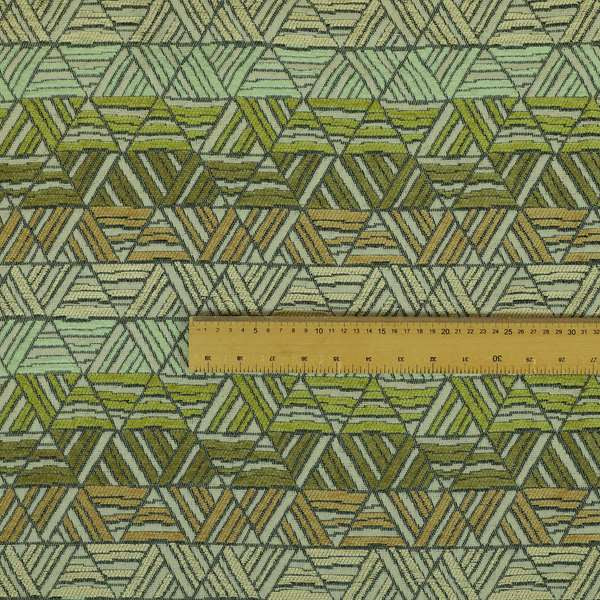 Geometric Triangle Pattern Green Brown Beige Coloured Soft Chenille Upholstery Fabric JO-1414 - Roman Blinds