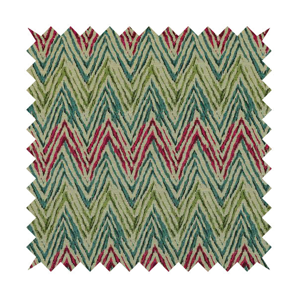 Chevron Striped Inspired Pattern Green Pink Blue Coloured Chenille Upholstery Fabric JO-1416 - Handmade Cushions