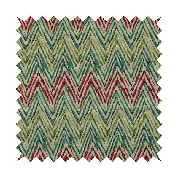 Chevron Striped Inspired Pattern Green Pink Blue Coloured Chenille Upholstery Fabric JO-1416 - Made To Measure Curtains