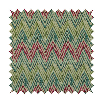 Chevron Striped Inspired Pattern Green Pink Blue Coloured Chenille Upholstery Fabric JO-1416 - Made To Measure Curtains