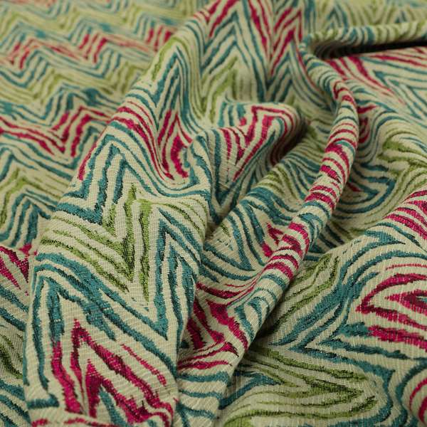 Chevron Striped Inspired Pattern Green Pink Blue Coloured Chenille Upholstery Fabric JO-1416 - Made To Measure Curtains