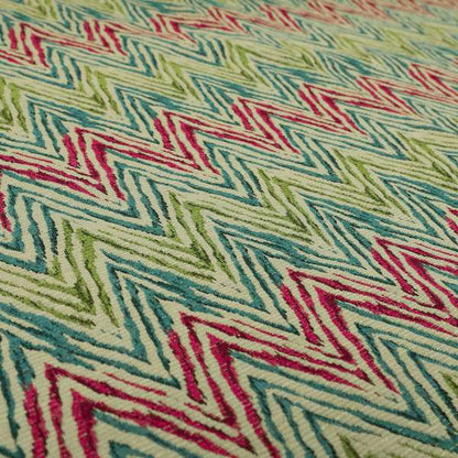 Chevron Striped Inspired Pattern Green Pink Blue Coloured Chenille Upholstery Fabric JO-1416 - Handmade Cushions