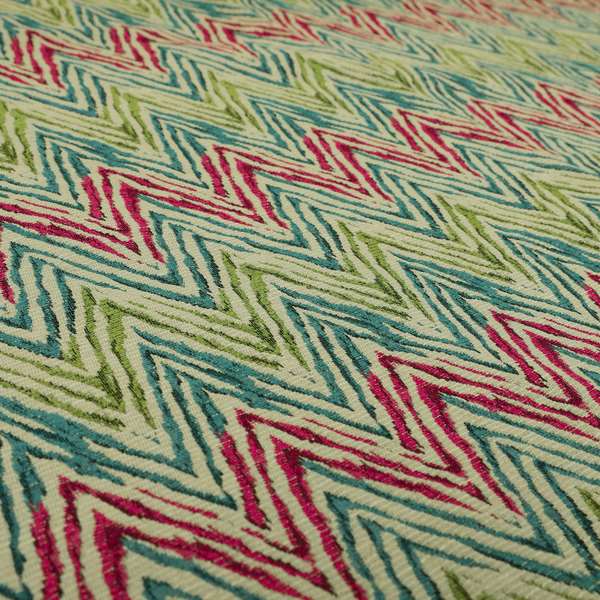 Chevron Striped Inspired Pattern Green Pink Blue Coloured Chenille Upholstery Fabric JO-1416 - Made To Measure Curtains