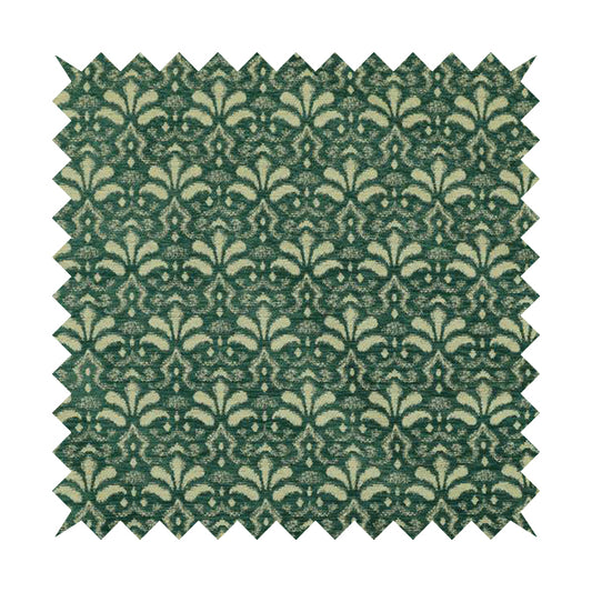 Flower Uniformed Inspired Pattern Green Cream Coloured Soft Chenille Upholstery Fabric JO-1417