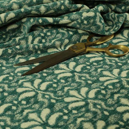 Flower Uniformed Inspired Pattern Green Cream Coloured Soft Chenille Upholstery Fabric JO-1417 - Made To Measure Curtains