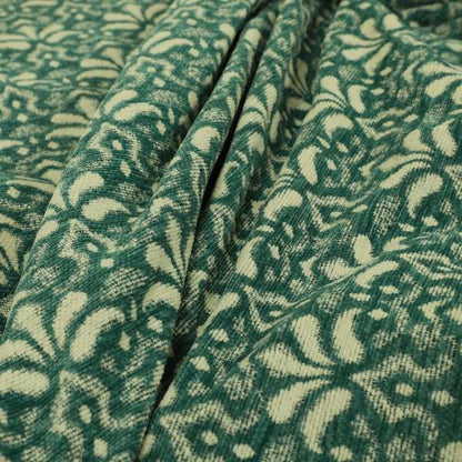 Flower Uniformed Inspired Pattern Green Cream Coloured Soft Chenille Upholstery Fabric JO-1417 - Roman Blinds