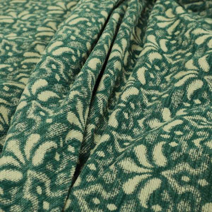 Flower Uniformed Inspired Pattern Green Cream Coloured Soft Chenille Upholstery Fabric JO-1417 - Handmade Cushions