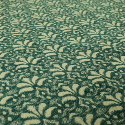 Flower Uniformed Inspired Pattern Green Cream Coloured Soft Chenille Upholstery Fabric JO-1417