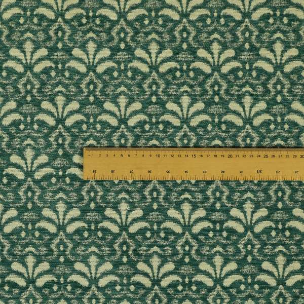 Flower Uniformed Inspired Pattern Green Cream Coloured Soft Chenille Upholstery Fabric JO-1417 - Made To Measure Curtains