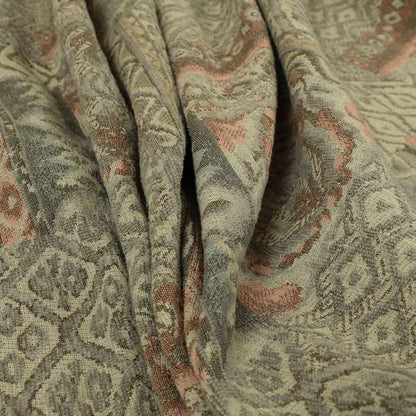 Patchwork Multi Pattern Grey Pink Colour Soft Chenille Upholstery Fabric JO-1418 - Roman Blinds