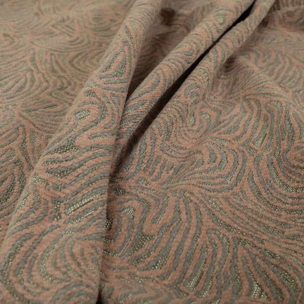 Swirl Pattern In Grey Pink Coloured Soft Chenille Textured Material Upholstery Fabric JO-1419 - Roman Blinds