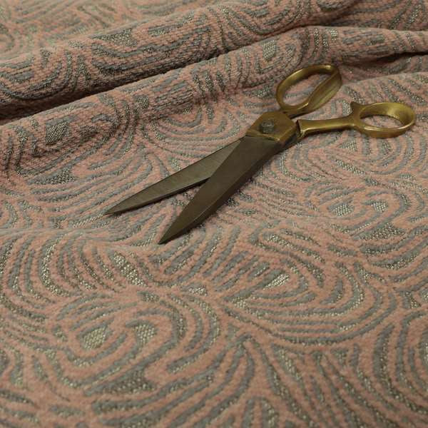 Swirl Pattern In Grey Pink Coloured Soft Chenille Textured Material Upholstery Fabric JO-1419 - Handmade Cushions