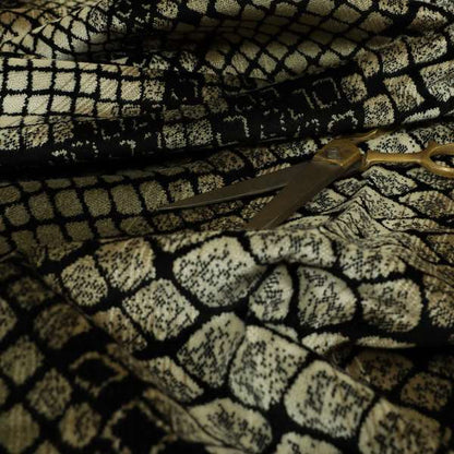 Snake Scales Pattern In Black Gold Colour Velvet Material Furnishing Upholstery Fabric JO-1420