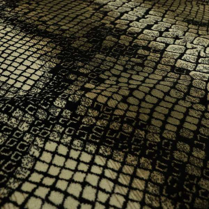 Snake Scales Pattern In Black Gold Colour Velvet Material Furnishing Upholstery Fabric JO-1420