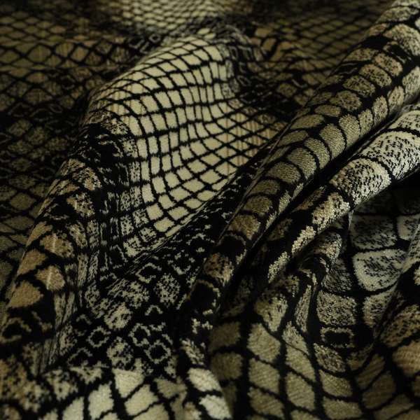 Snake Scales Pattern In Black Gold Colour Velvet Material Furnishing Upholstery Fabric JO-1420